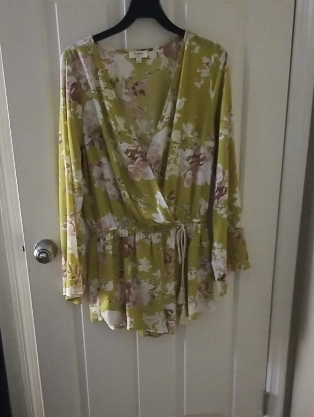 Umgee Chartreuse Floral Long-Sleeve Wrap Short Jumper